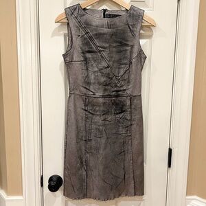 NWOT DROMe 100% Leather Silver Metallic Mini Dress Sleeveless Made in Italy